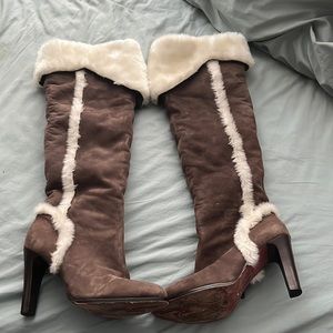 Brown suede platform boots